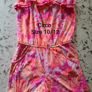 Girls Pink & Coral Tie Dye Romper